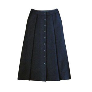 CHANEL Womens 12/44  Black Wool Maxi Skirt Silk Lined With Slash Pockets